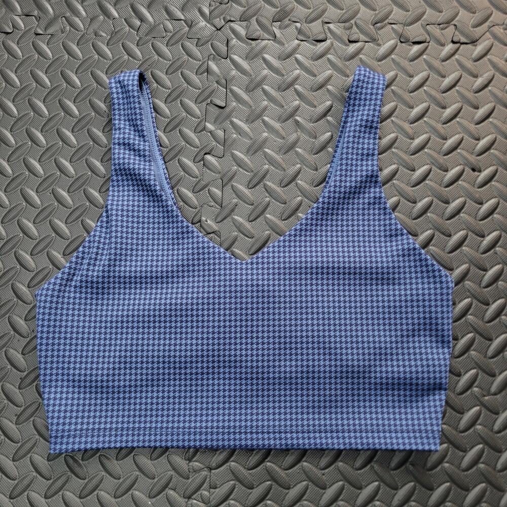 Aerie OFFLINE Sports Bra Blue Houndstooth Longline Athleisure Activewear Yoga
